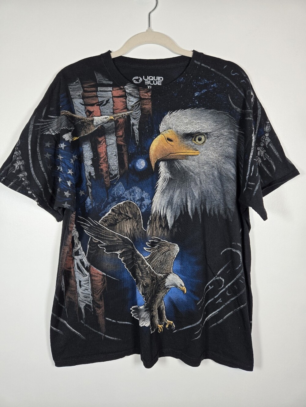 Liquid Blue Eagle All Over Print Graphic Tee Cotton T-Shirt Size XL